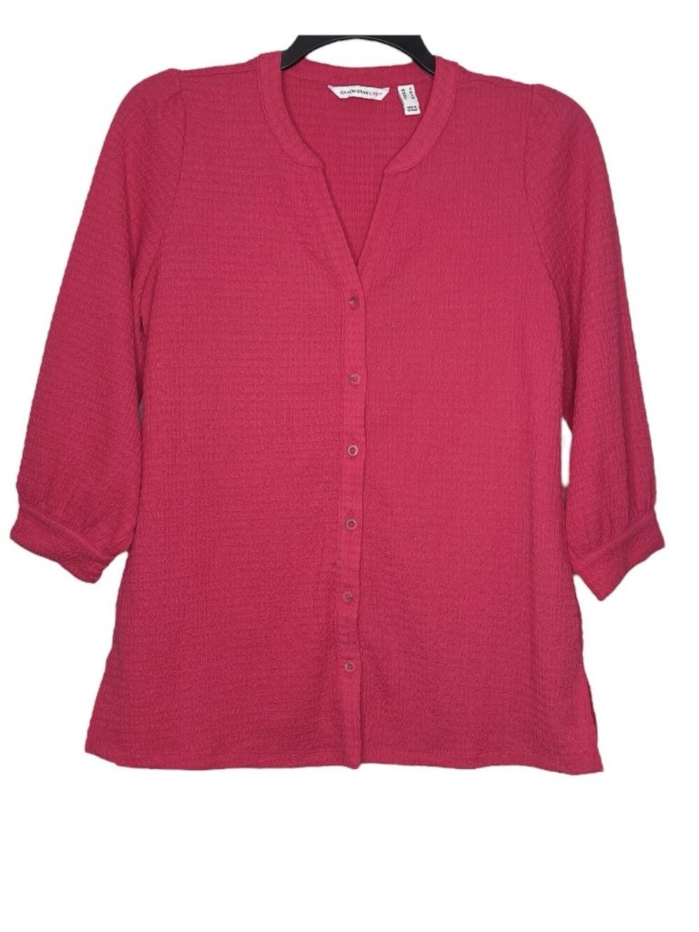 Isaac Mizrahi Live Blouse Size Small V-Neck 3/4 Sleeve Textured Knit Loose Fit - Picture 2 of 7